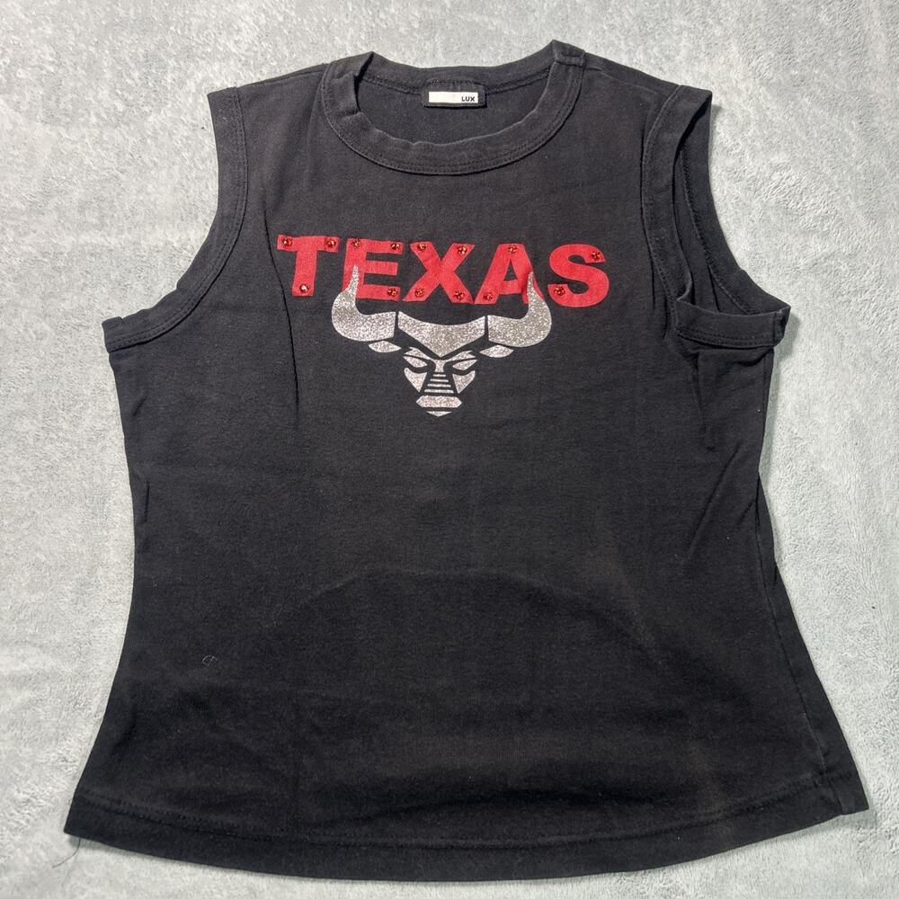 Y2k 2000s Texas BullHead Rhinestone Tank Top Shirt Youth Girls Sz 9 / 10 Vintage